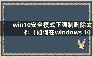 win10安全模式下强制删除文件（如何在windows 10中进入安全模式删除文件）